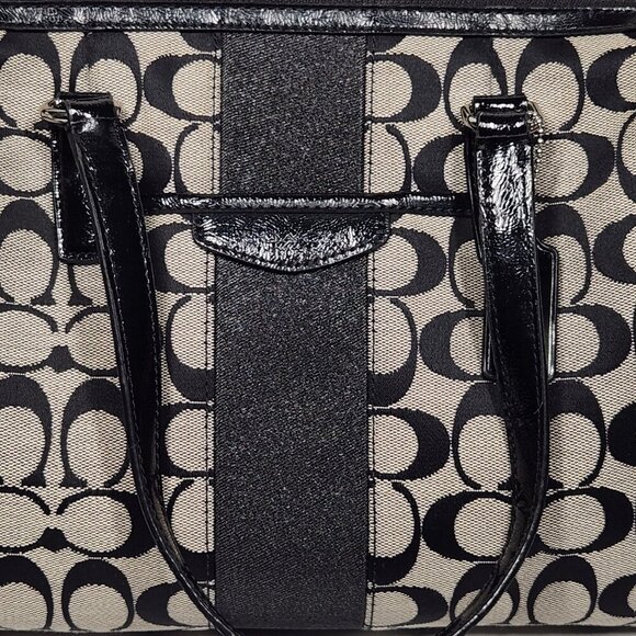 Coach Jacquard Pattern Shoulder Handbag Black/Gray Canvas - Picture 9 of 16